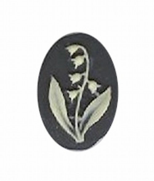 14x10mm black and WHITE  lily of the valley resin cabochon cameo 987q