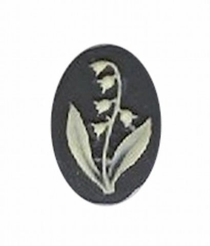 14x10mm black and ivory lily of the valley resin cameo 987q