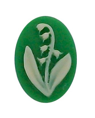 14x10mm green and ivory lily of the valley resin cameo 988q