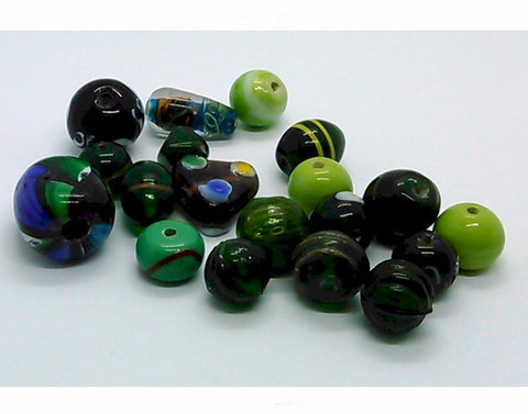 2+ oz Mixed Handmade Glass Beads lot shades of green 988x