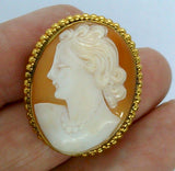 Antique Vintage Hand carved Italian Shell Cameo Brooch Pendant gold filled carnelian pendant necklace combo stamped 12k F157