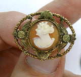 12kt gold filled Antique Vintage Petite Scarf Pin Cameo Brooch Hand carved Italian Shell horizontal collar pin  F172