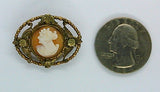 12kt gold filled Antique Vintage Petite Scarf Pin Cameo Brooch Hand carved Italian Shell horizontal collar pin  F172