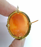 Antique Vintage Hand carved Italian Shell Cameo Brooch Pendant gold filled carnelian pendant necklace combo stamped 12k  F173