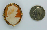 Antique Vintage Hand carved Italian Shell Cameo Brooch Pendant gold filled carnelian pendant necklace combo stamped 12k  F173