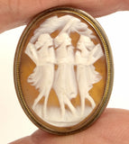 Antique Vintage Three Graces Italian Shell Cameo Brooch Pin 800 Silver Setting  F190