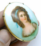 Antique Victorian Limoges French Hand Painted Porcelain Portrait Brooch Pin F195