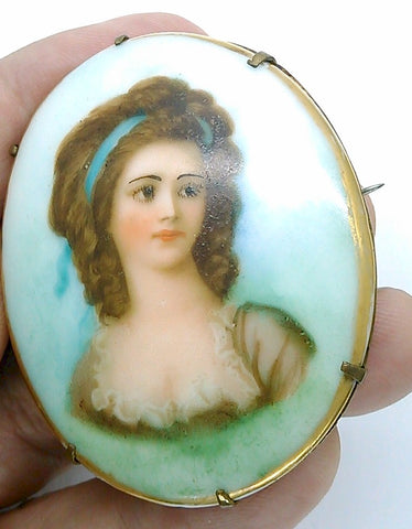 Antique Victorian Limoges French Hand Painted Porcelain Portrait Brooc –  Cameo Jewelry Supply