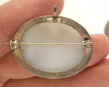 Vintage Carved (oyster)? shell cameo Mountain Nature River Sterling Silver 925 Pendant Brooch  25mm x 33mm   F197