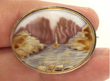 Vintage Carved (oyster)? shell cameo Mountain Nature River Sterling Silver 925 Pendant Brooch  25mm x 33mm   F197