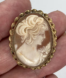 Antique Vintage Hand carved Italian Shell Cameo Brooch carnelian pendant necklace combo F199