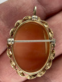 12kt GF Vintage secret locket cameo Hand carved Italian Shell  Brooch Pendant gold filled Van Dell carnelian F201