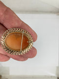 Vintage Van Dell Hand carved Italian Shell Cameo Brooch Pendant gold filled carnelian pendant necklace combo stamped 12k F202