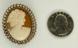 Vintage Van Dell Hand carved Italian Shell Cameo Brooch Pendant gold filled carnelian pendant necklace combo stamped 12k F202