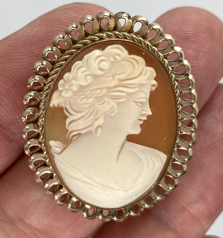 Vintage Van Dell Hand carved Italian Shell Cameo Brooch Pendant gold filled carnelian pendant necklace combo stamped 12k F202