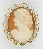 Vintage Hand carved Italian Shell Cameo Brooch carnelian pendant necklace combo F207