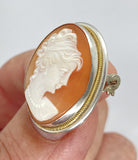 Vintage Hand carved Italian Shell Cameo Brooch Pendant Marked 800 Silver carnelian Pin F211