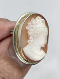 Vintage Hand carved Italian Shell Cameo Brooch Pendant Marked 800 Silver carnelian Pin F211