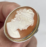 Vintage Hand carved Italian Shell Cameo Brooch Pendant Marked 800 Silver carnelian Pin F211
