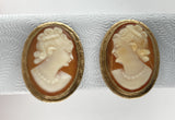 Antique 12kt gold filled carved shell cameo screw back earrings F121