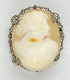 Vintage Sterling Silver Italian Cameo Hand carved carnelian Conch Shell Brooch F209
