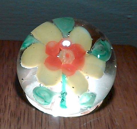 Vintage Chinese Art Glass Paperweight Circa 1930 Flower Copy of Baccarat