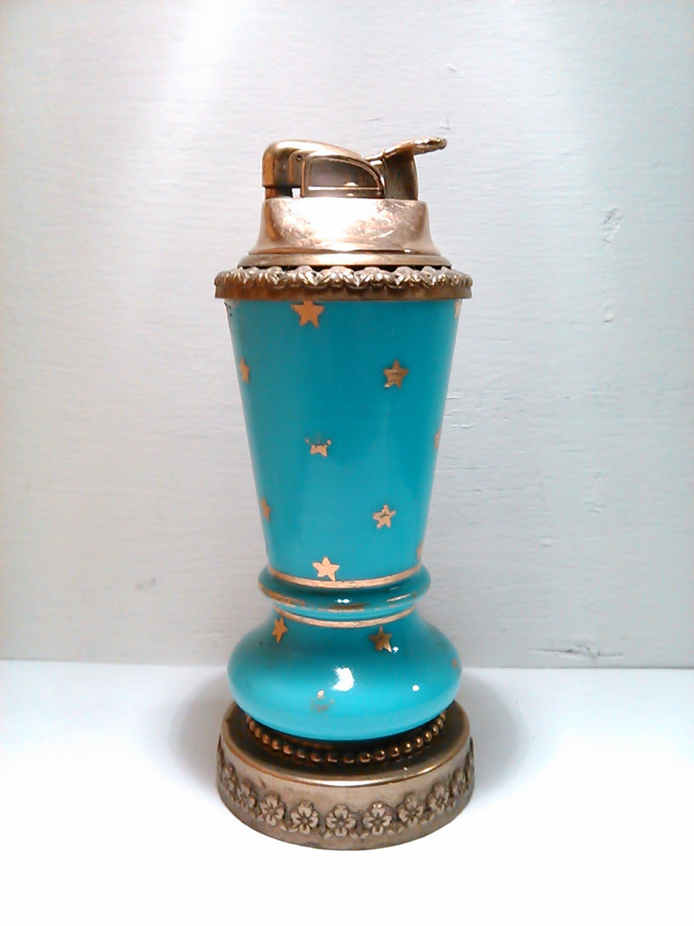 Vintage Blue Glass Mid-Century Table Lighter