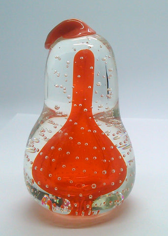 Vintage Norcrest Paperweight Art Glass Bullicante Controlled Bubble Red Pear