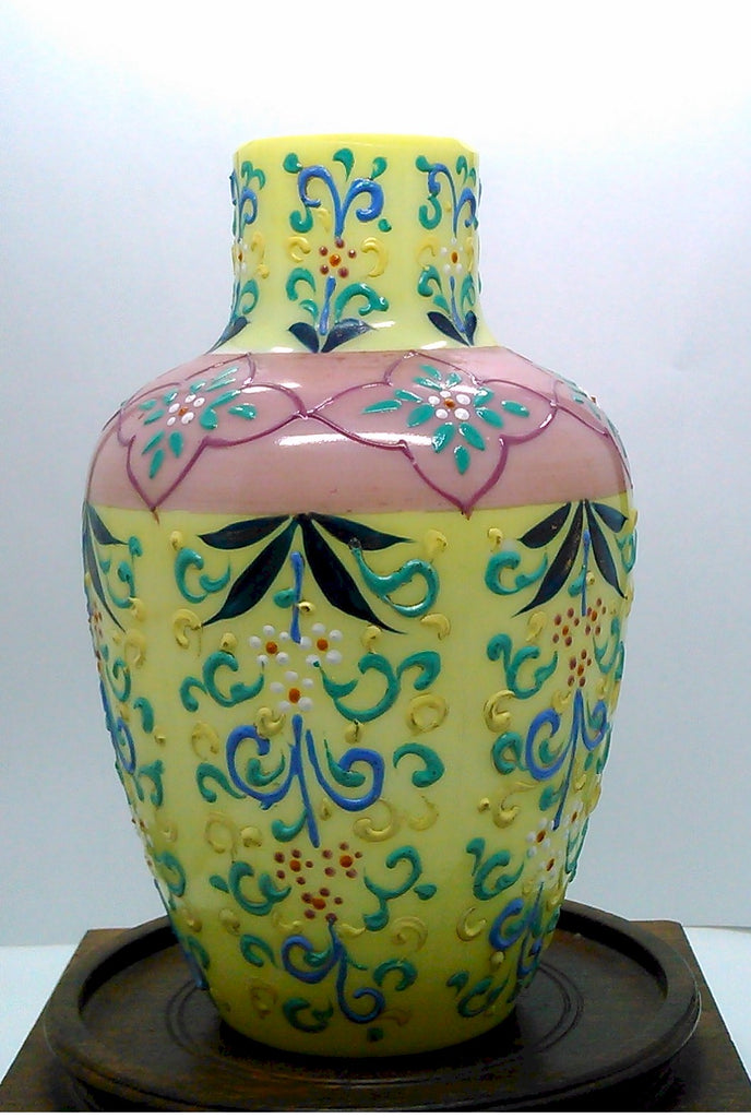Moroccan Pattern Opaline Glass Vase Thomas Webb Tapestry Enamel Aesthetic
