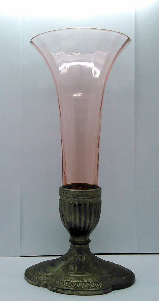 Antique Victorian Vase Trumpet Epergne cranberry glass metal base