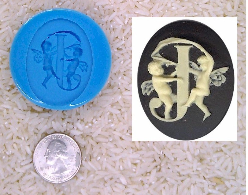 Food Safe Silicone Cameo Mold The LETTER J of the alphabet for candy soap clay resin wax etc.