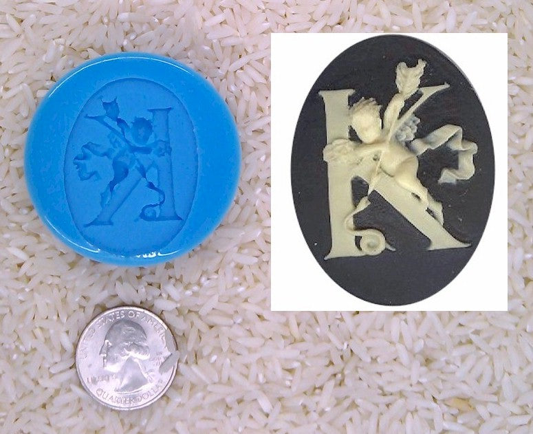 Food Safe Silicone Cameo Mold The LETTER K of the alphabet for candy soap clay resin wax etc.