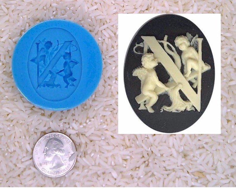 Food Safe Silicone Cameo Mold The LETTER N of the alphabet for candy soap clay resin wax etc.