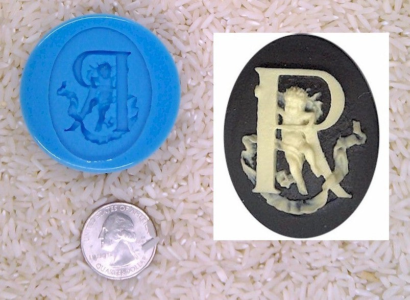 Food Safe Silicone Cameo Mold The LETTER R of the alphabet for candy soap clay resin wax etc.