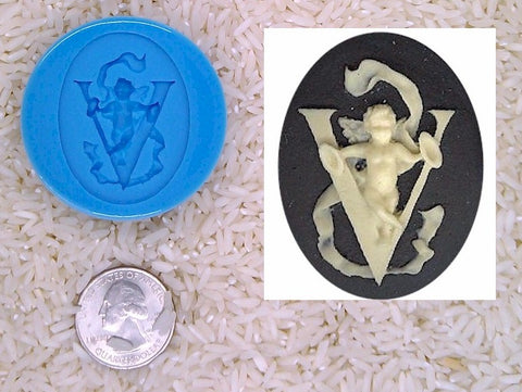 Food Safe Silicone Cameo Mold The LETTER V of the alphabet for candy soap clay resin wax etc.