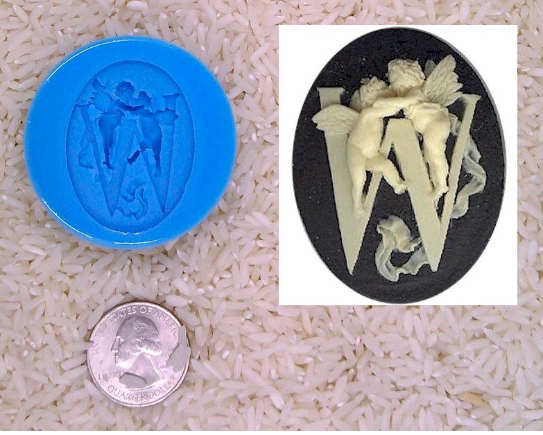 Food Safe Silicone Cameo Mold The LETTER W of the alphabet for candy soap clay resin wax etc.
