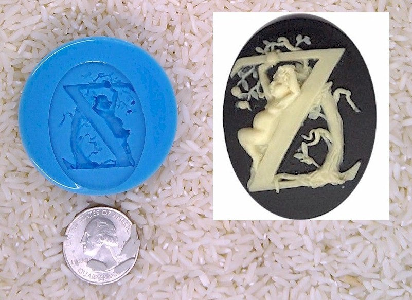 Food Safe Silicone Cameo Mold The LETTER Z of the alphabet for candy soap clay resin wax etc.