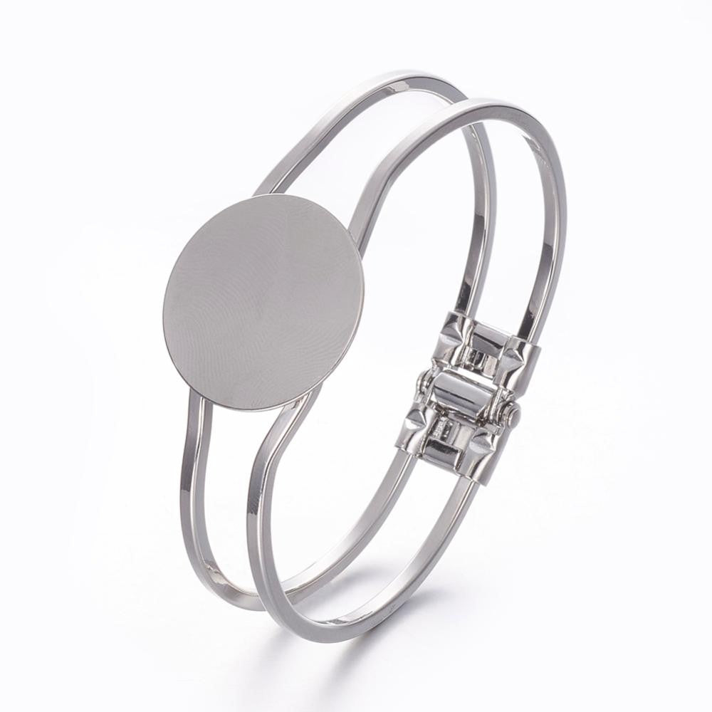 Silver Bracelet Bangle Blank Hinged Cuff Bracelet with 25mm Glue Pad S2037