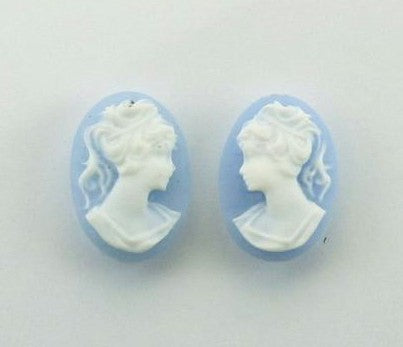 18x13mm blue and white ponytail girl matched pair resin cabochon cameos S2042