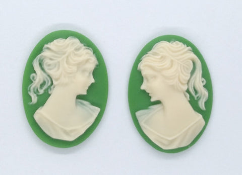 25x18mm ponytail girl resin cameo pair green ivory S2046