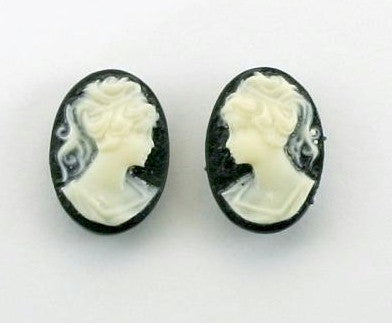 14x10mm black and light ivory ponytail girl matched pair resin cameos 145R