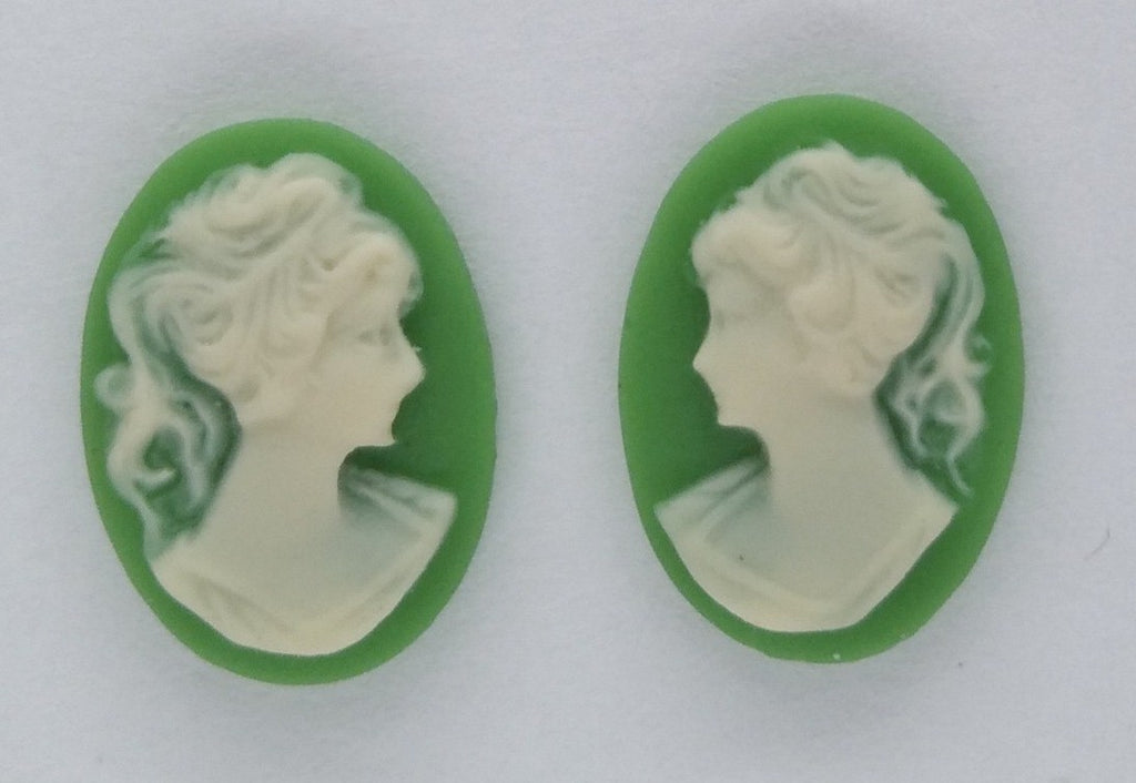 14x10mm green and IVORY ponytail girl matched pair resin cameos S2063
