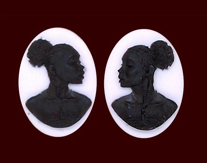18x13mm African American Cameo Matched Pair Black and White Resin Cameos S2066