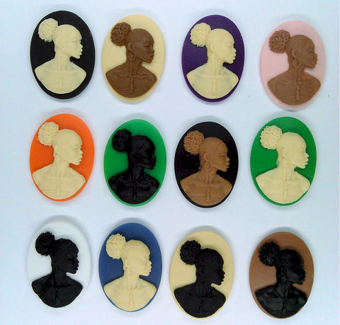 Afro Centric Cameo 25x18mm African American Resin Cameo SET of 12 pcs. S2070
