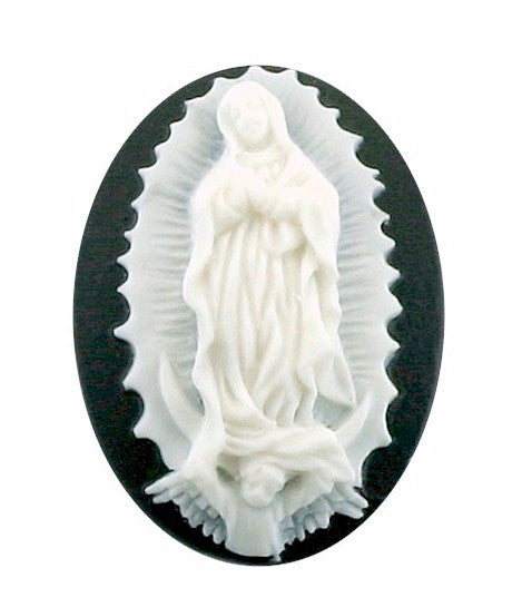 Our Lady of Guadalupe Resin Cameo 25x18mm Virgin Mother Mary Black White S2085