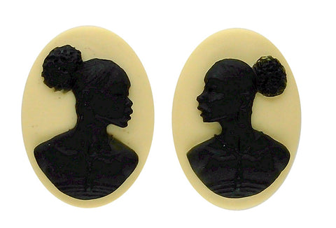 25x18mm Matched Pair African American Resin Cameo Black Ivory Afro Ethnic Black Jewelry S2094