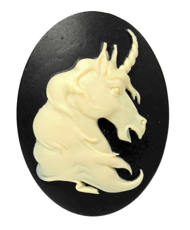 mythological 40x30mm resin unicorn cameo ivory black cabochon horse  S2124