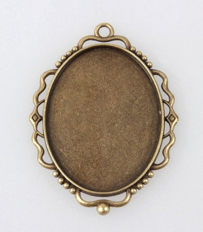 40x30mm Antique Bronze Cameo Setting Filigree Edged Top Ring Cabochon Frame S2125