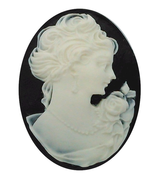 40x30mm Woman with Short Hair and pearls Resin Cameo cabochon  S2129