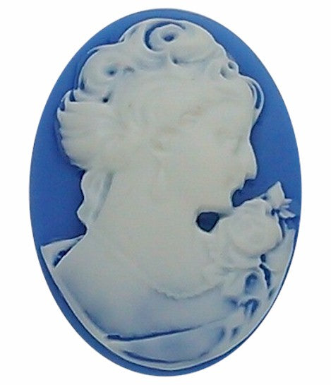 40x30mm Blue and White Woman with Short Hair Resin Cameo cabochon  S2132